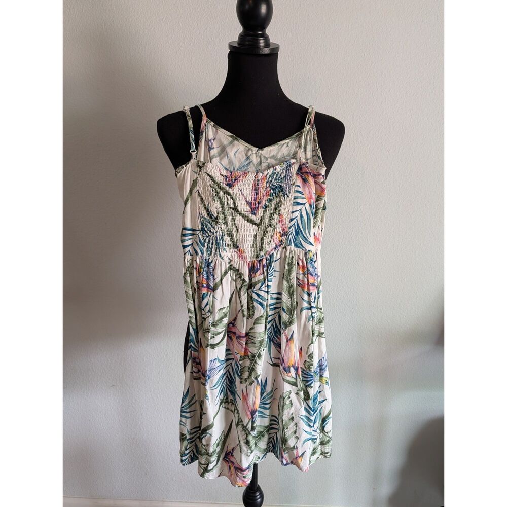 Tropical Print Swing Dress Women's Size 4 White Palm Leaf Sleeveless